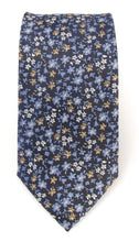 Navy & Tan Scattered Floral London Silk Tie by Van Buck