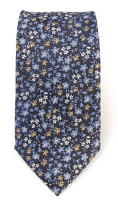 Navy & Tan Scattered Floral London Silk Tie by Van Buck