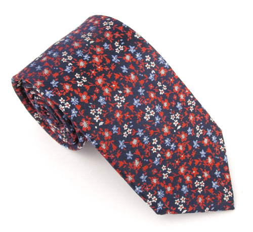 Navy & Red Scattered Floral London Silk Tie by Van Buck
