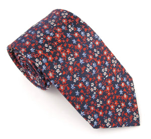 Navy & Red Scattered Floral London Silk Tie by Van Buck