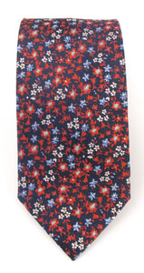 Navy & Red Scattered Floral London Silk Tie by Van Buck