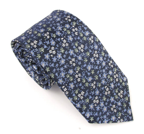 Navy & Green Scattered Floral London Silk Tie by Van Buck