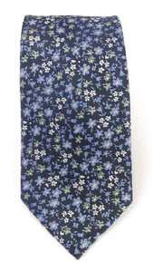 Navy & Green Scattered Floral London Silk Tie by Van Buck