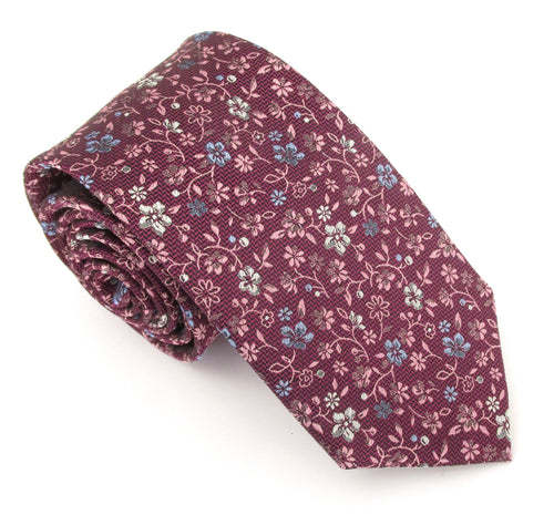 Cerise Twining Floral Vine London Silk Tie by Van Buck