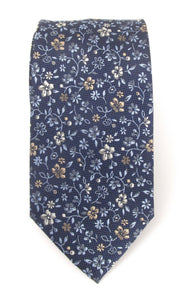 Navy Twining Floral Vine London Silk Tie by Van Buck