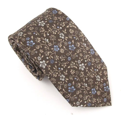 Brown Twining Floral Vine London Silk Tie by Van Buck