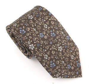 Brown Twining Floral Vine London Silk Tie by Van Buck