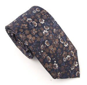 Navy & Brown Floral Medley London Silk Tie by Van Buck