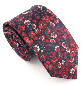 Navy & Red Floral Medley London Silk Tie by Van Buck