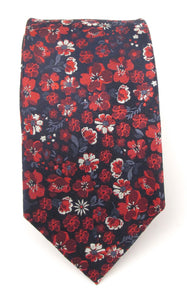 Navy & Red Floral Medley London Silk Tie by Van Buck
