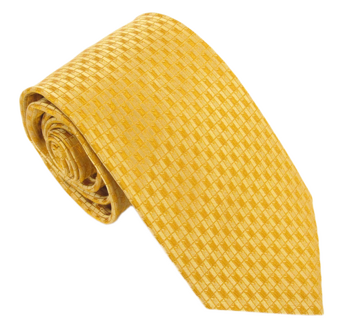 Gold Self Patterned Rectangles London Silk Tie by Van Buck