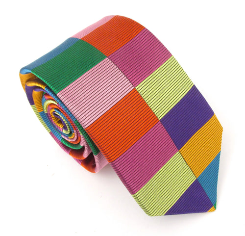 Limited Edition Multi Pink Blocks Silk Tie by Van Buck