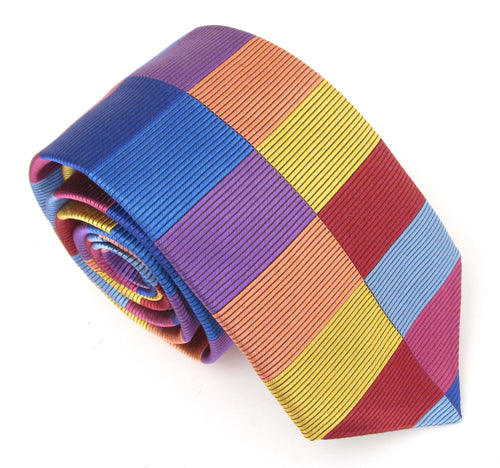 Limited Edition Multi Blue Blocks Silk Tie by Van Buck