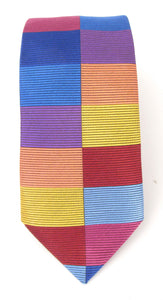 Limited Edition Multi Blue Blocks Silk Tie by Van Buck
