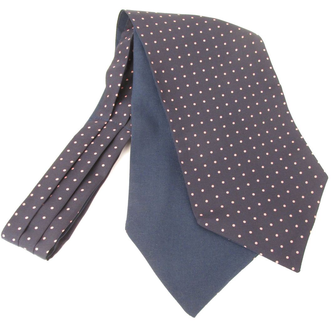 Navy With Pink Dot Silk Cravat by Van Buck