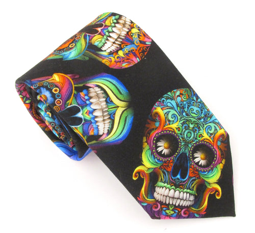 Psychedelic Skulls Novelty Cotton Tie by Van Buck