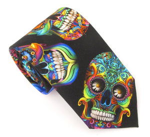 Psychedelic Skulls Novelty Cotton Tie by Van Buck