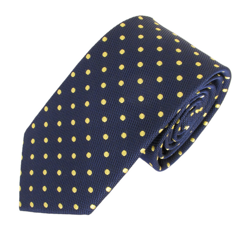 Navy Blue Silk Tie with Gold Polka Dots by Van Buck