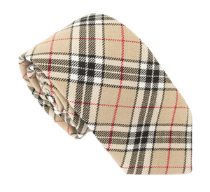 Camel Thompson Tartan Poly Tie by Van Buck