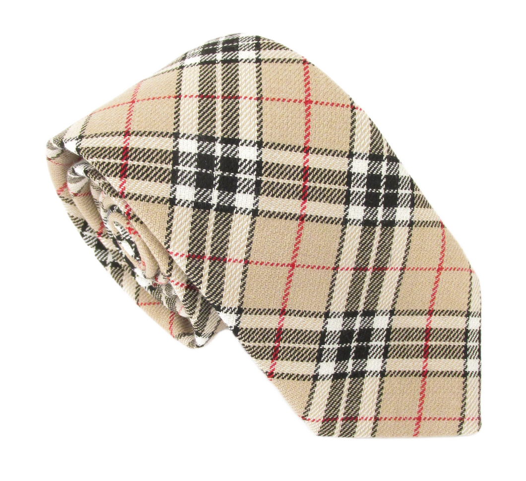 Camel Thompson Tartan Poly Tie by Van Buck