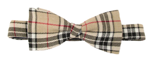Camel Thompson Tartan Poly Bow Tie by Van Buck