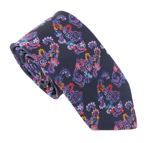 Limited Edition Navy & Lilac Floral Paisley Silk Tie by Van Buck