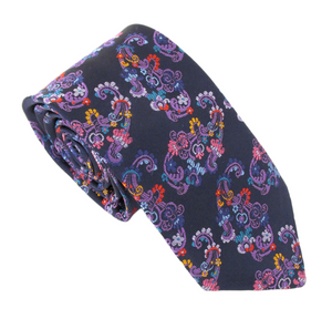 Limited Edition Navy & Lilac Floral Paisley Silk Tie by Van Buck