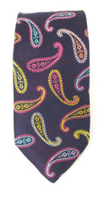 Limited Edition Navy Silk Tie with Multi Gold Paisleys by Van Buck