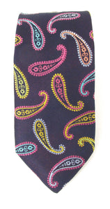 Limited Edition Navy Silk Tie with Multi Gold Paisleys by Van Buck