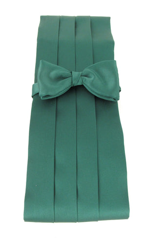 Light Bottle Green Plain Satin Cummerbund & Bow Set by Van Buck