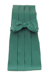 Light Bottle Green Plain Satin Cummerbund & Bow Set by Van Buck