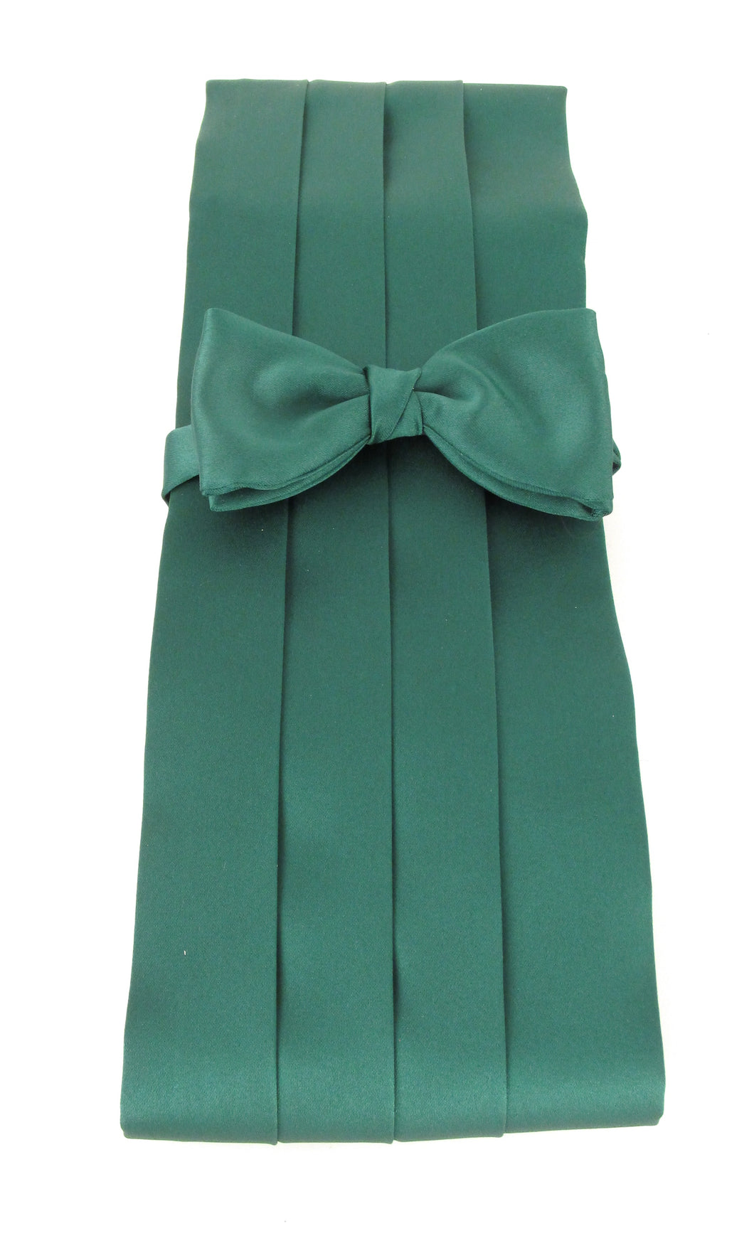 Light Bottle Green Plain Satin Cummerbund & Bow Set by Van Buck