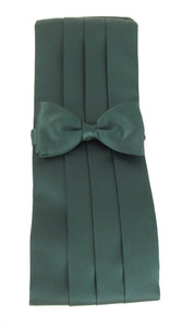 Dark Bottle Green Plain Satin Cummerbund & Bow Set by Van Buck