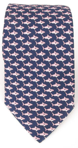 Italian Printed Silk Navy Pink Shark Tie