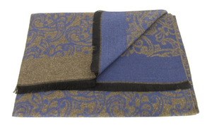Intricate Blue & Brown Paisley Reversible Scarf by Van Buck