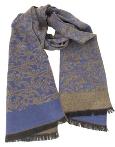 Intricate Blue & Brown Paisley Reversible Scarf by Van Buck
