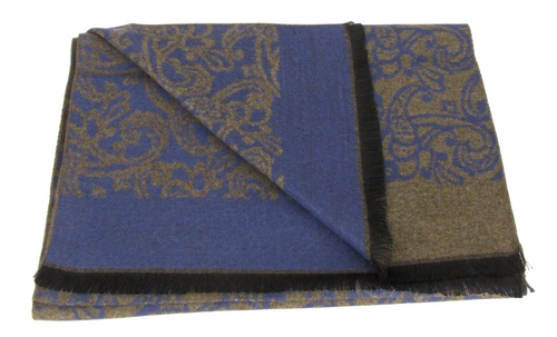 Intricate Blue & Brown Paisley Reversible Scarf by Van Buck