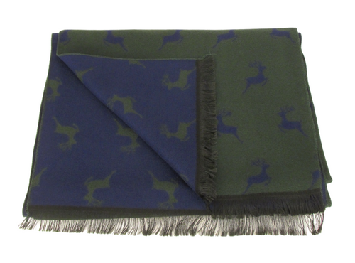 Navy & Green Stag Reversible Scarf by Van Buck