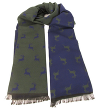 Navy & Green Stag Reversible Scarf by Van Buck