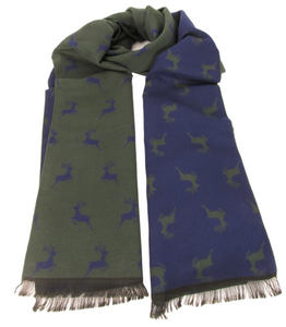 Navy & Green Stag Reversible Scarf by Van Buck