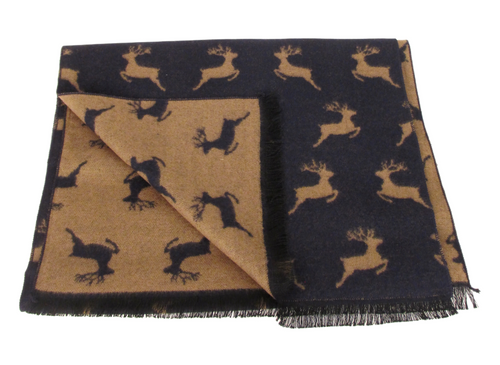 Navy & Gold Stag Reversible Scarf by Van Buck