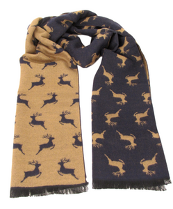 Navy & Gold Stag Reversible Scarf by Van Buck
