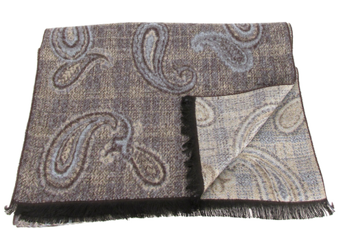 Brown & Sky Blue Checkered Paisley Scarf by Van Buck