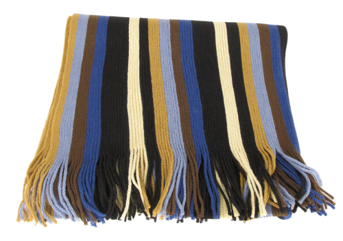 Blue & Brown Knitted Stripe Scarf by Van Buck