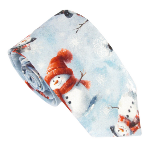 Snowman & Snowflake Cotton Christmas Tie by Van Buck
