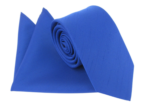 Royal Blue Slub Plain Tie and Pocket Square Set by Van Buck
