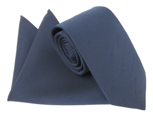 Van Buck Slub Plain Navy Blue Tie and Pocket Square Set