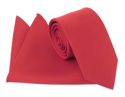 Cherry Plain Slub Tie & Pocket Square Set by Van Buck