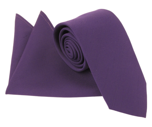 Van Buck Slub Plain Purple Tie and Pocket Square Set