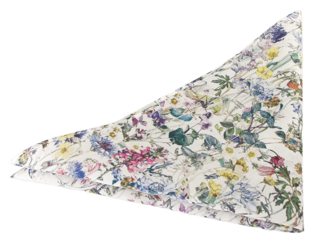 Wild Flowers Ivory Cotton Pocket Square Made with Liberty Fabric